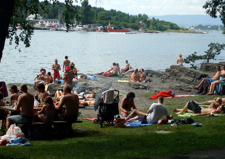 Sunbathing on Hovedøya, Oslofjord Sunny Hovedøya island