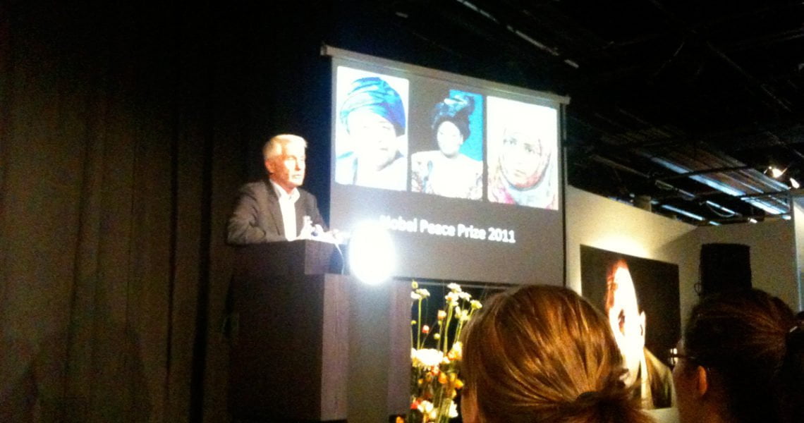 Thorbjørn Jagland talking about the 2011 Nobel Peace Prize winners Thorbjørn Jagland talking about the 2011 Nobel Peace Prize winners