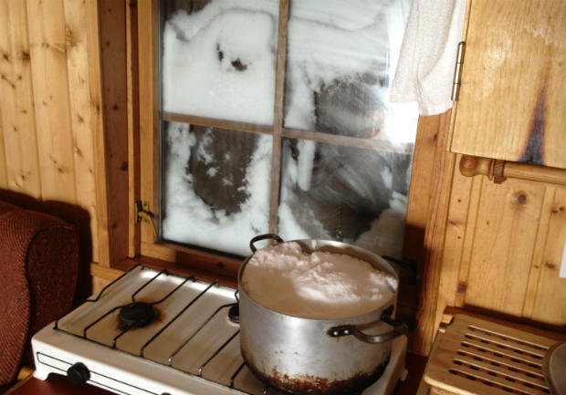 Melting snow for water