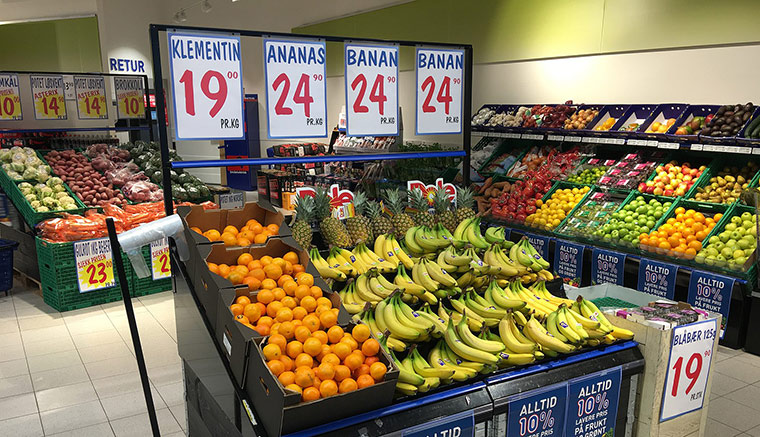 Inside a Rema 1000 Supermarket.
