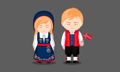 Norwegian children in stereotypical national dress
