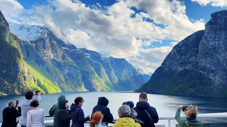 Tourists on a ship in the Norwegian fjords in May. Photo: David Nikel.