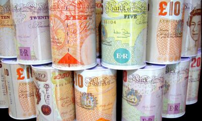 Rolls of British Pound notes.