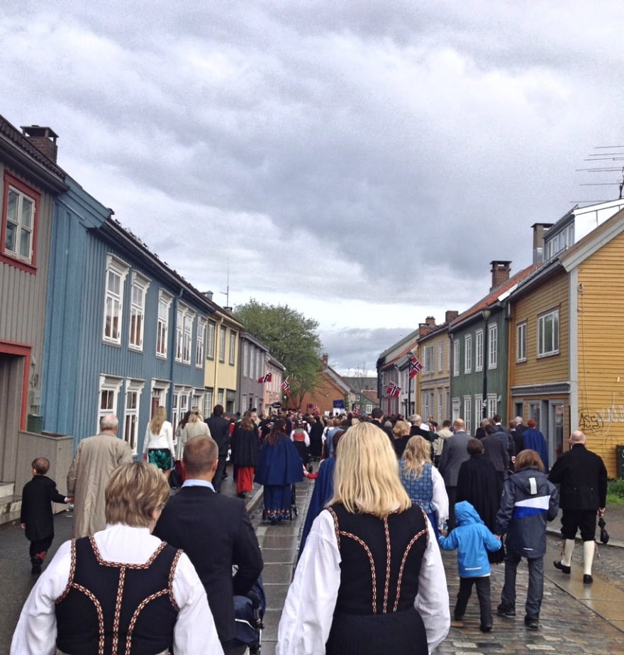 Trondheim's Bakklandet on 17th May, Norway's National Day. Photo: David Nikel.