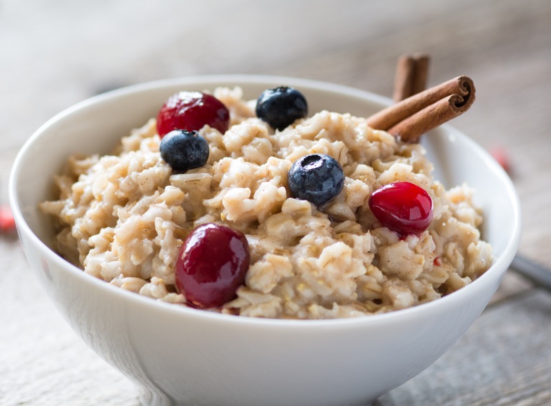 A bowl of oatmeal porridge.