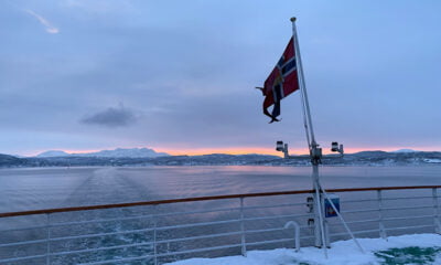 Midday in northern Norway in January, just after leaving the port of Finnsnes