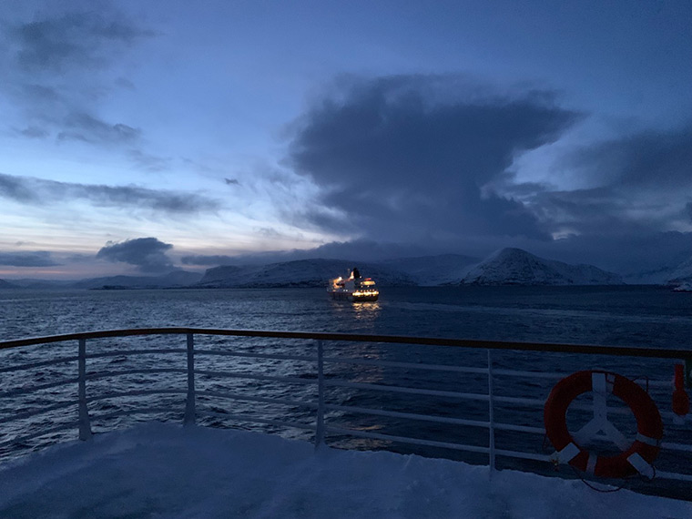 Passing the MS Nordlys in the Norwegian Arctic
