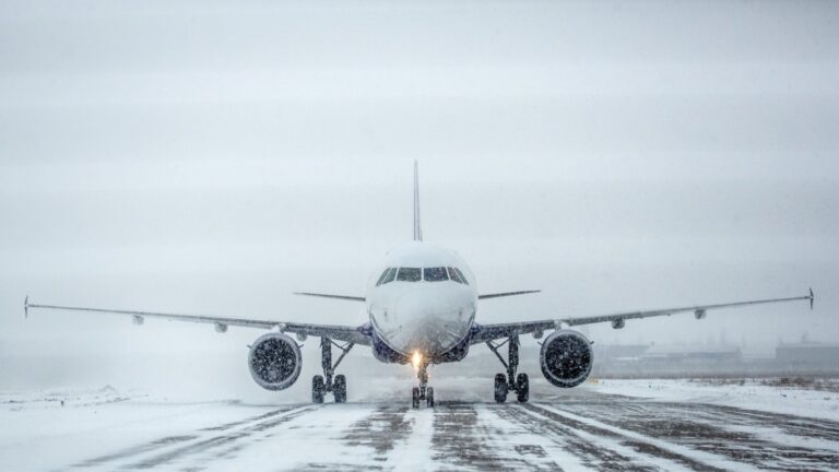 Aircraft on snow runway.