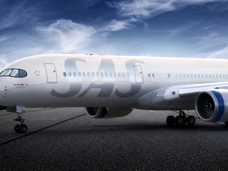 Large SAS logo on airplane