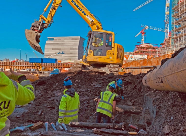 Archaeologists working at the old port in Oslo, Norway