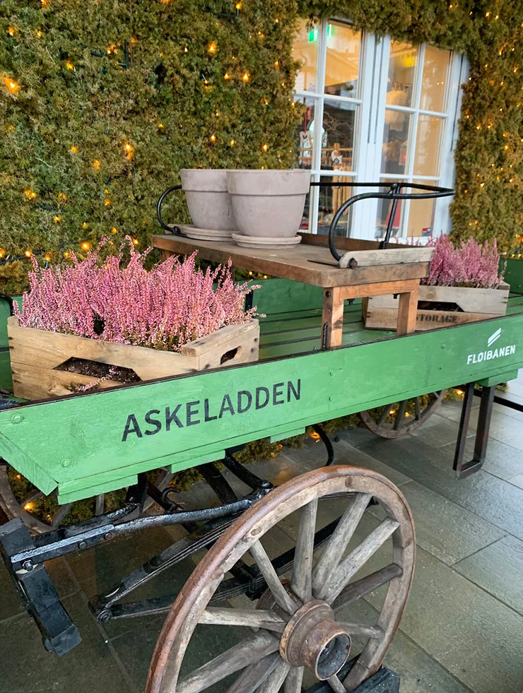 Decoration outside the Fløyen station shop in Bergen, Norway. Photo: David Nikel.