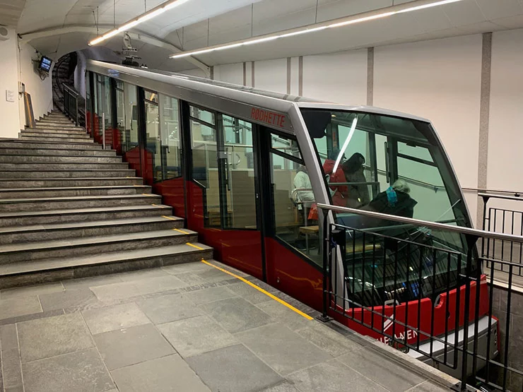 One of the train carriages at the Fløyen funicular in Bergen, Norway. Photo: David Nikel.