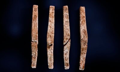 Elongated gaming pieces or dice found in Norway