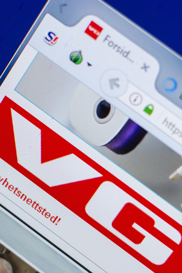 Screenshot of the VG Norwegian news website