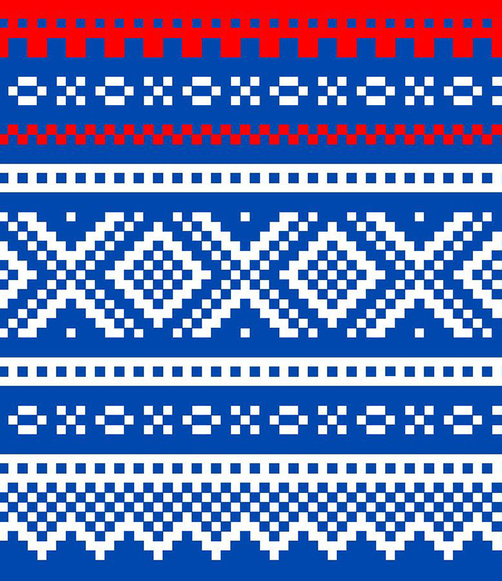 A bright version of the Marius knitting pattern, a famous Norwegian icon