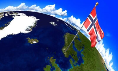 Norway flag on planet earth