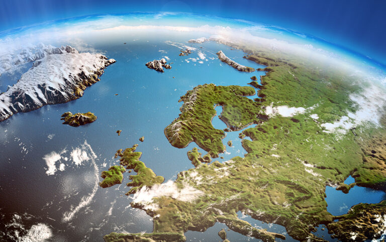 Render of Northern Europe featuring Norway and the United Kingdom.