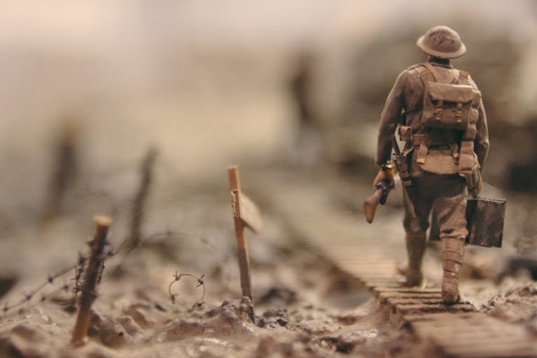 A World War One soldier walking
