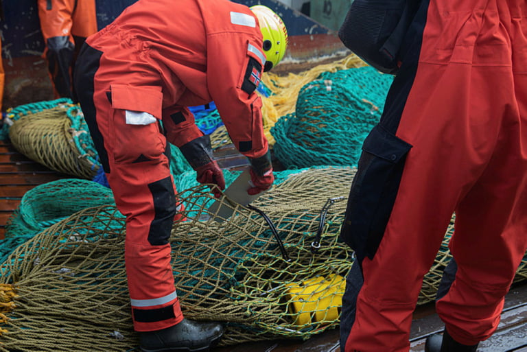 KV Bergen inspects a fishing vessel in the North Sea.