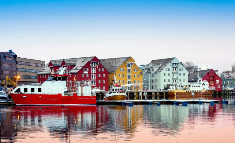 Evening light on the waterfront in Tromsø, Norway.