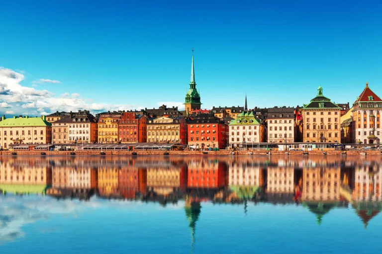 Waterside architecture of Stockholm in Sweden.