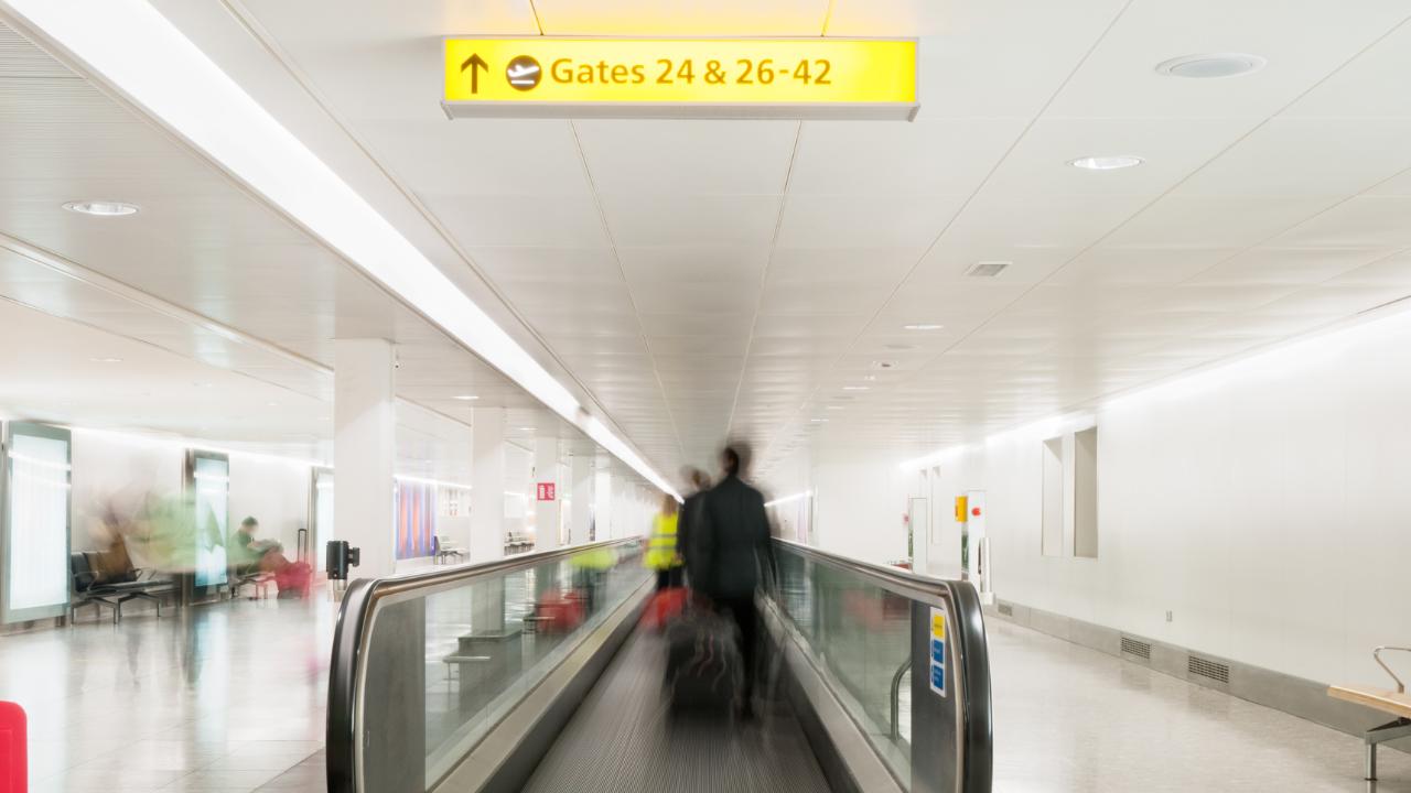 Departures at London Heathrow Airport.