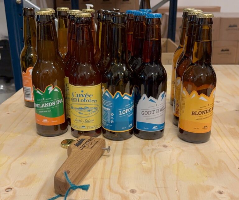 Bottles of Lofotpils beer. Photo: David Nikel.