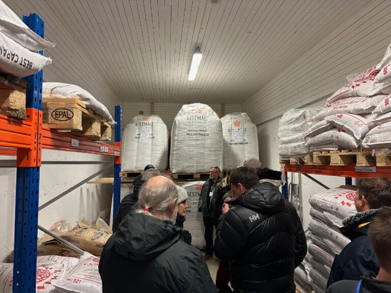 Learning about malt on the Lofotpils brewery tour. Photo: David Nikel.