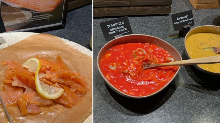 Smoked salmon and herring on the breakfast buffet. Photo: David Nikel.