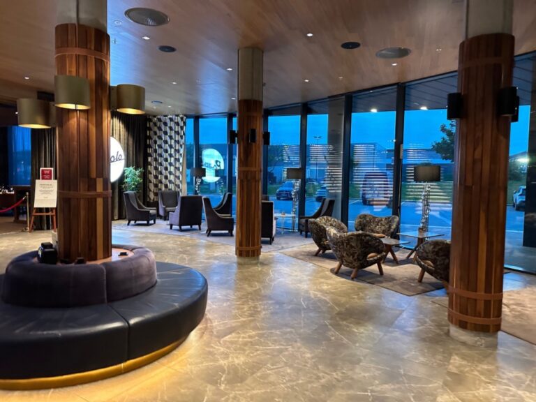 Lobby of Bergen airport hotel.