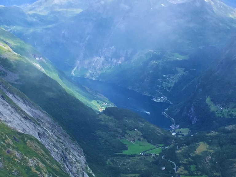 View of Geirangerfjod and Geiranger village. Photo: David Nikel.
