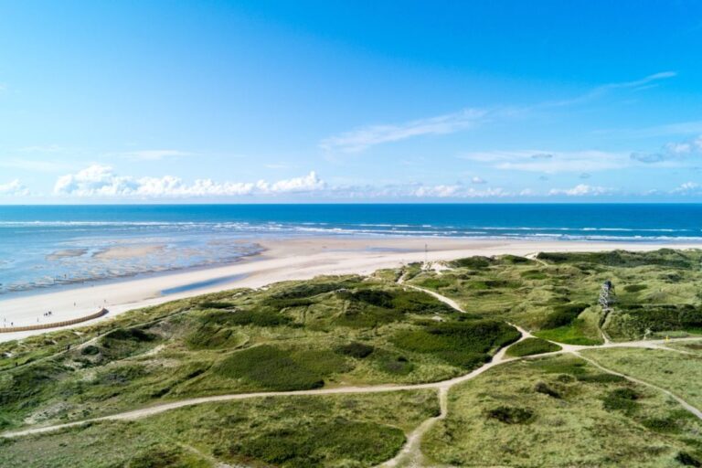 Aerial view of Blåvand Beach in Denmark.