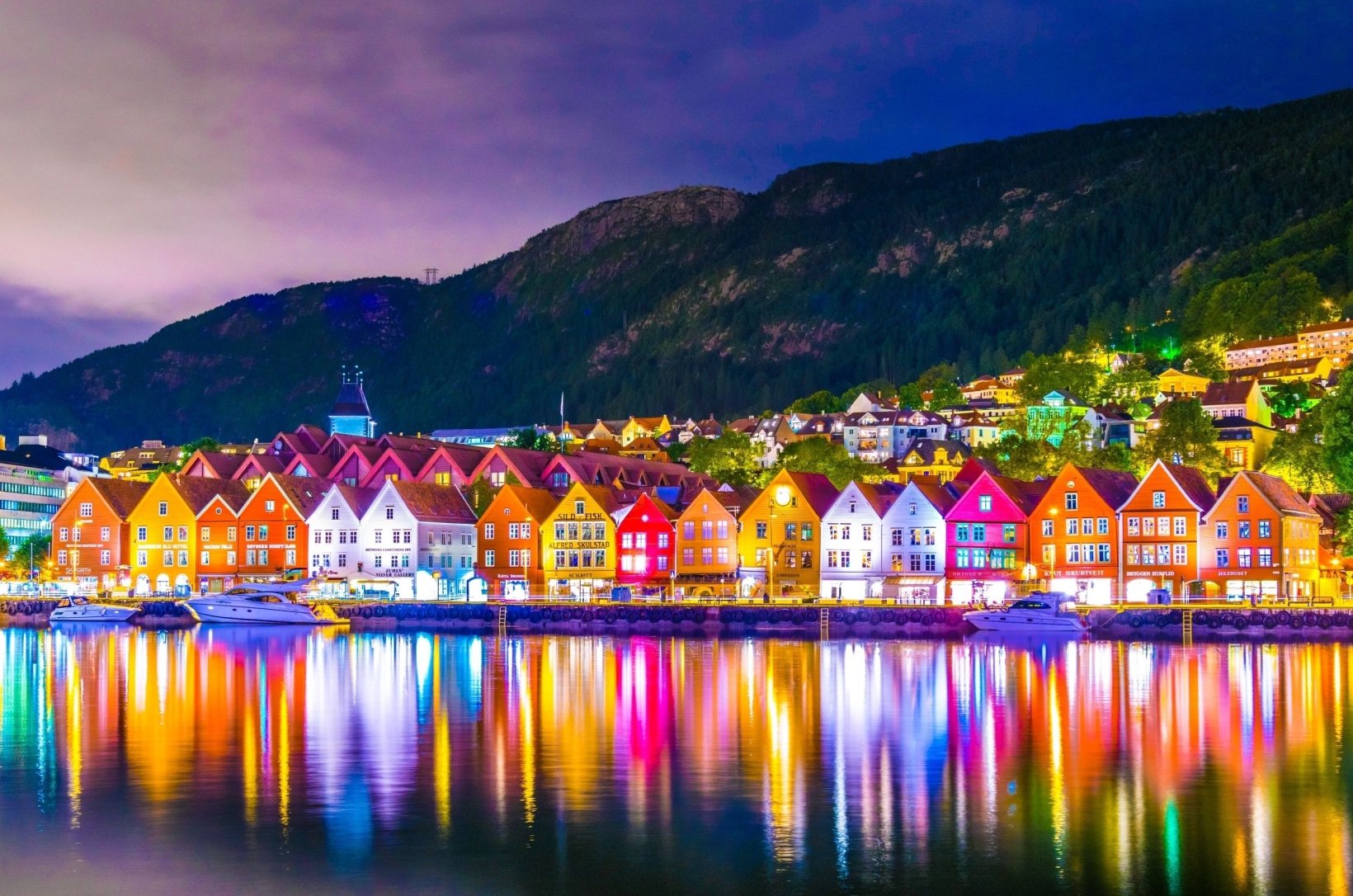 Colourful buildings on the Bryggen waterfront in Bergen, Norway.