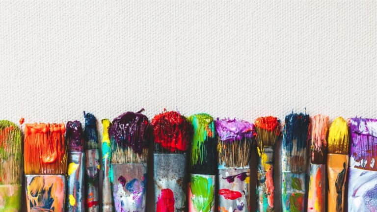 Colours on paintbrushes.