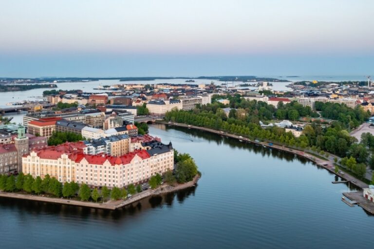 A drone photograph of Helsinki, Finland.