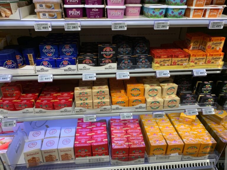 Brown cheese in a Norwegian supermarket. Photo: David Nikel.
