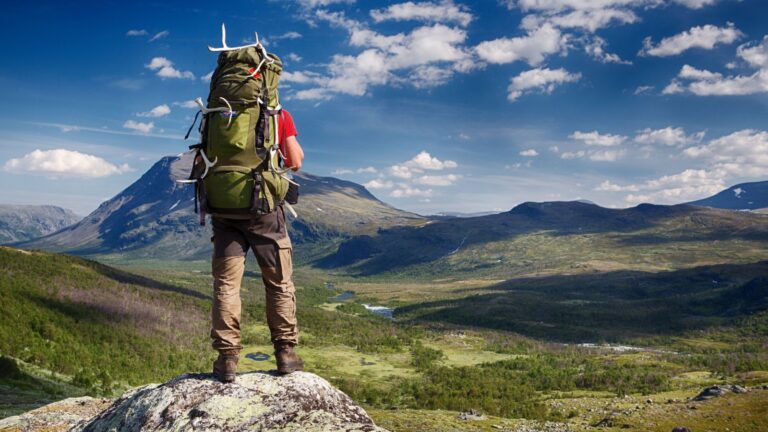 Hiker in Swedish Lapland in Arctic Sweden.