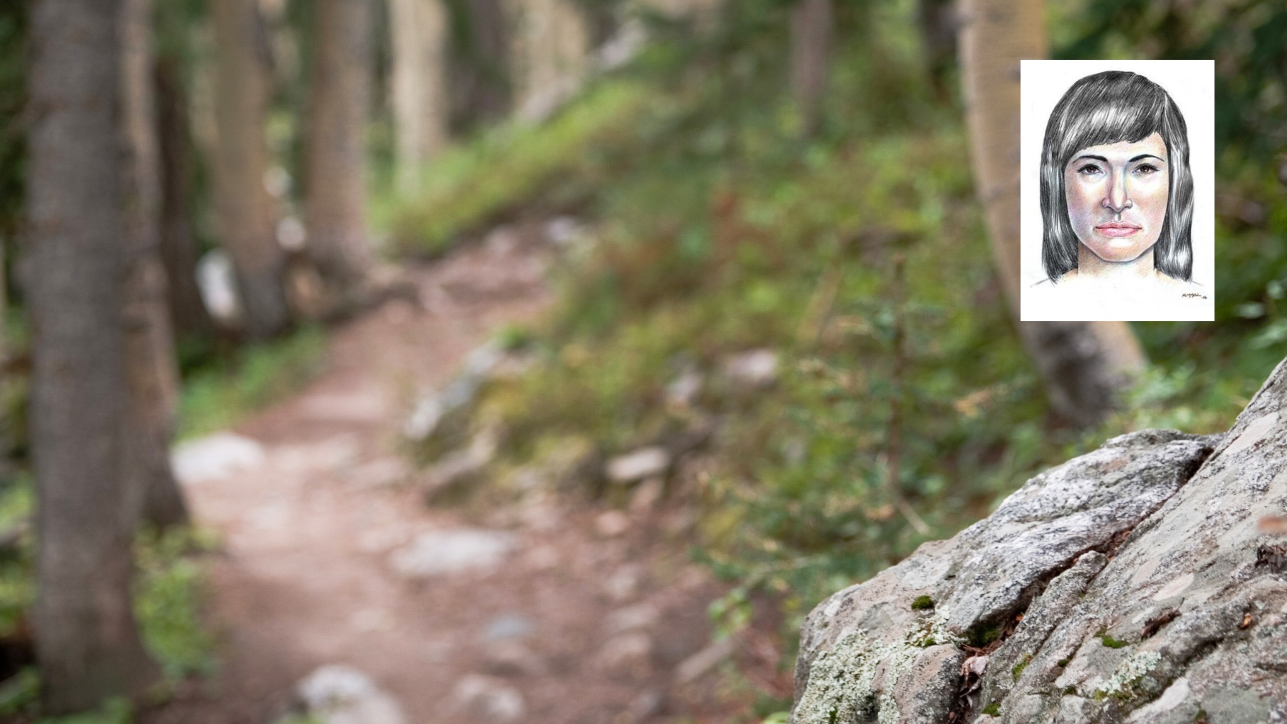 Hiking trail and illustration of the Isdal Woman. Illustration: Stephen Missal.