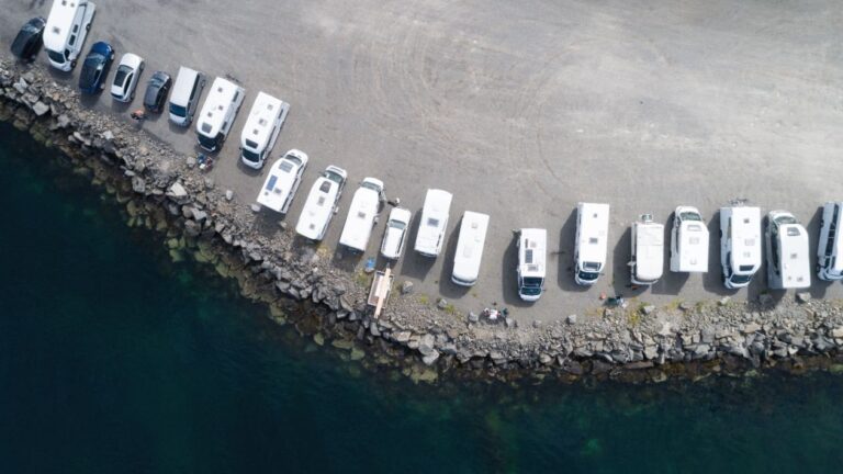 Motorhomes parked in Lofoten, Norway.