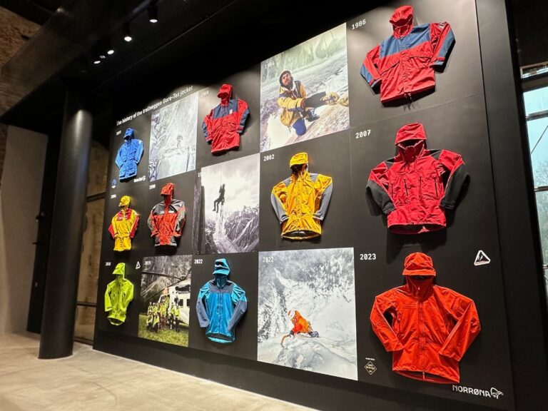 History of the 'Trollveggen' jacket at Norrøna House. Photo: David Nikel.