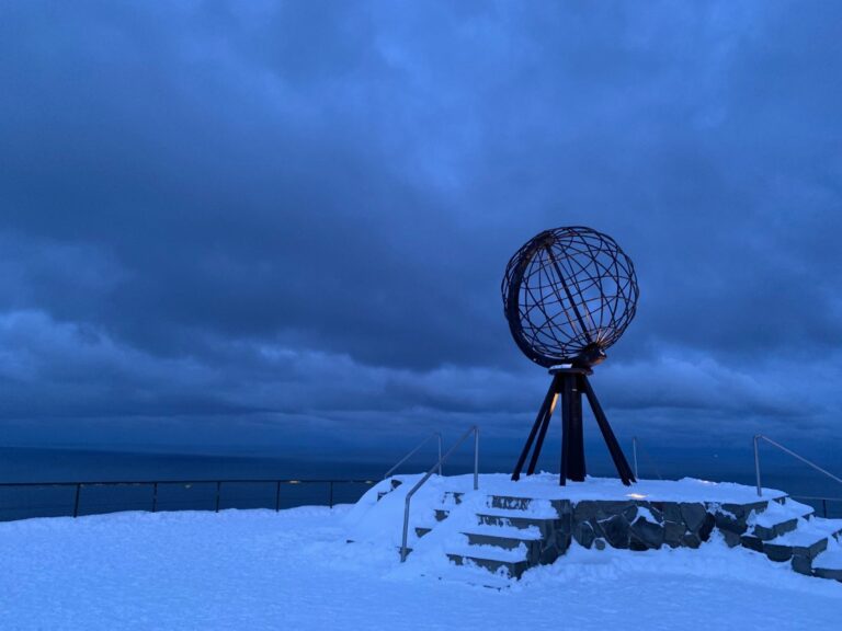North Cape monument at 1pm in mid-January. Photo: David Nikel.
