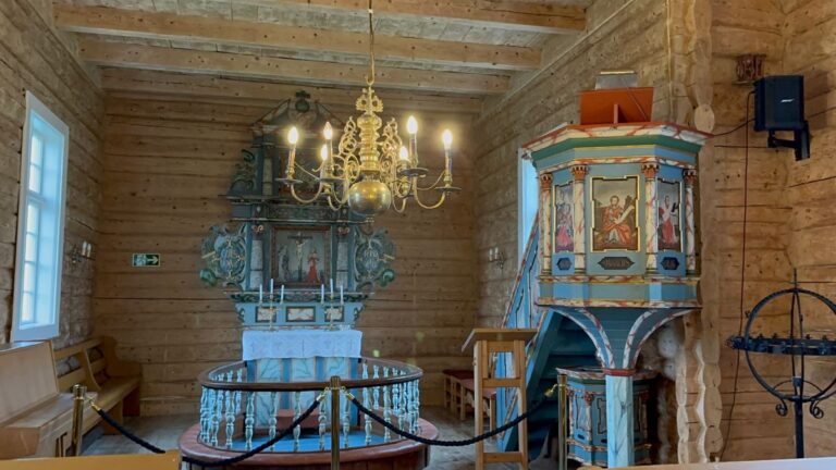 Interior of Træna Church in Norway. Photo: David Nikel.