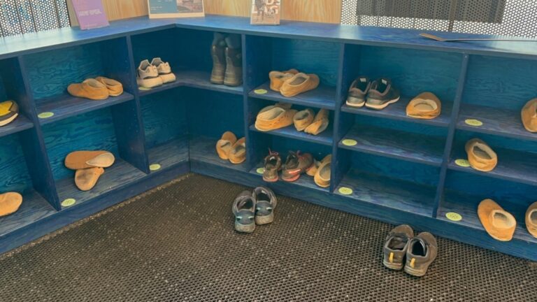 Shoe storage in Nordover art gallery. Photo: David Nikel.