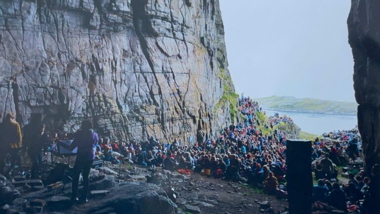 A stage inside a cave at the Træna Festival.