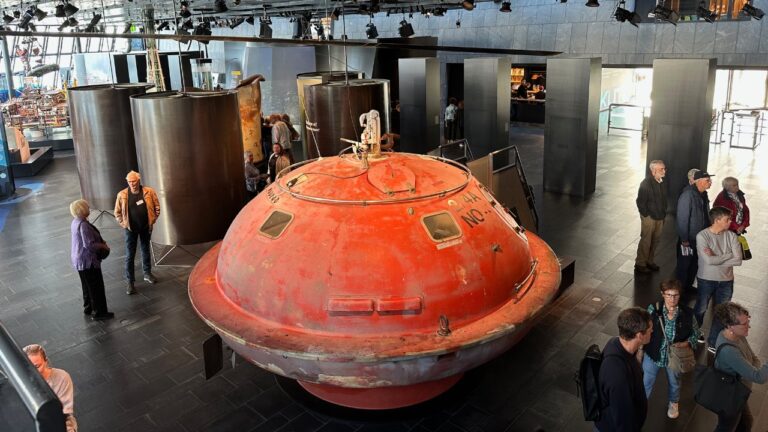 Rescue capsule at the Norwegian Petroleum Museum. Photo: David Nikel.