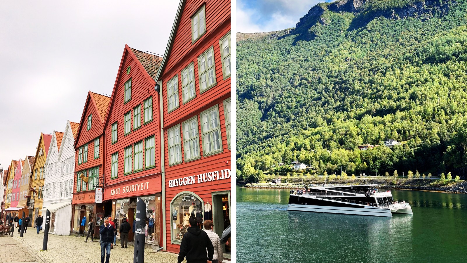Images of tourist centres in Bergen and Flåm. Photos: David Nikel.