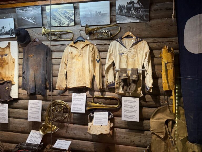 Clothing and other items from the war at the Tirpitz Museum. Photo: David Nikel.