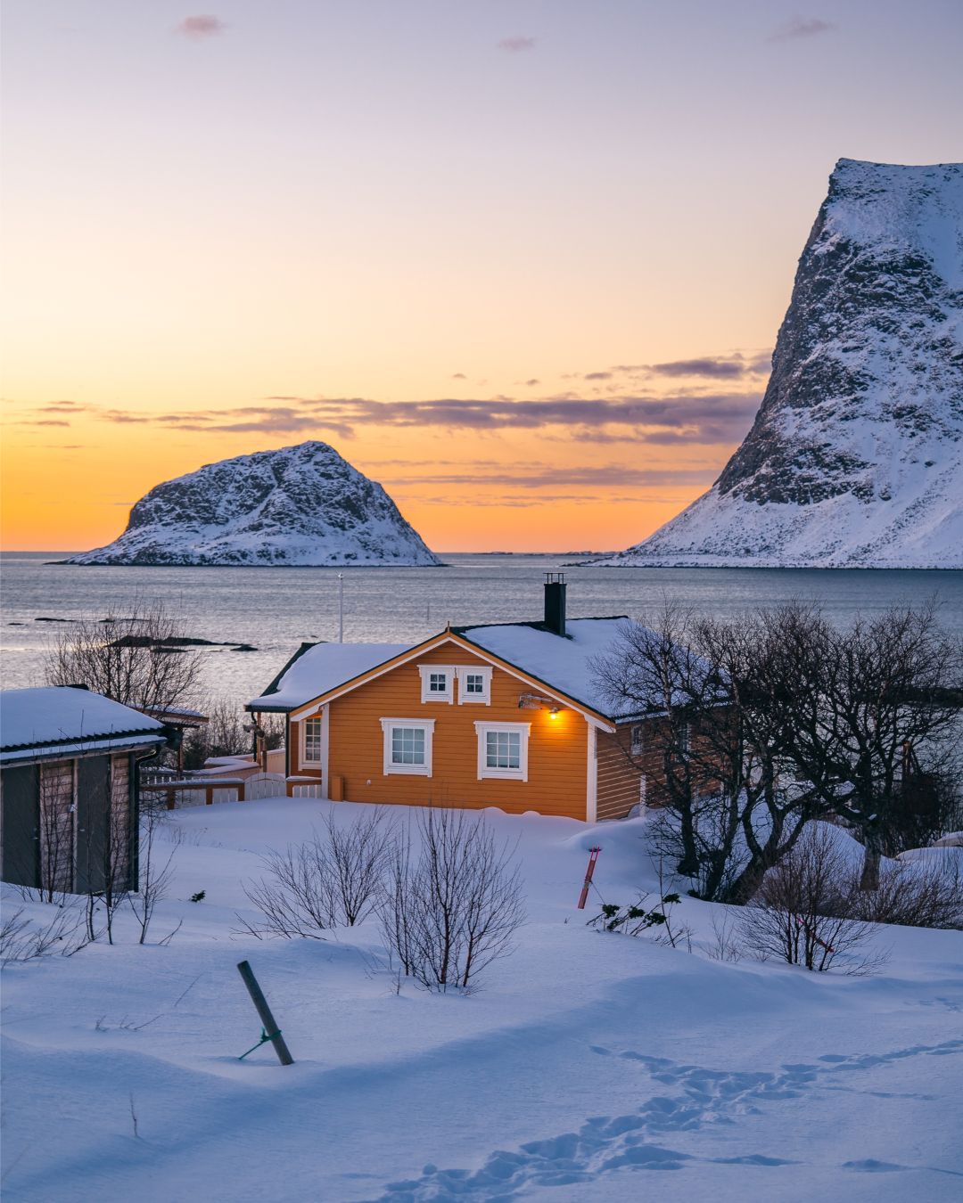 Lofoten house in the winter.