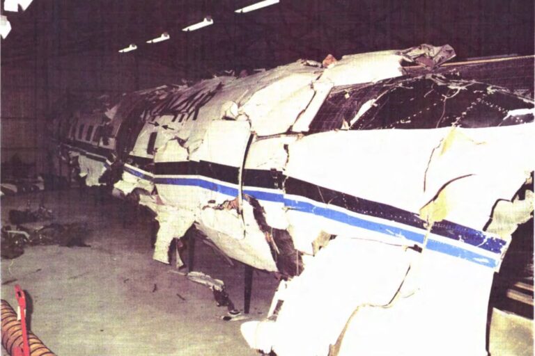 The remains of Partnair flight 394 were reconstructed in order to understand how it came apart. Photo: AAIB/N.