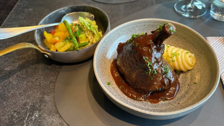 Reindeer shank served at Árran restaurant on MS Trollfjord. Photo: David Nikel.